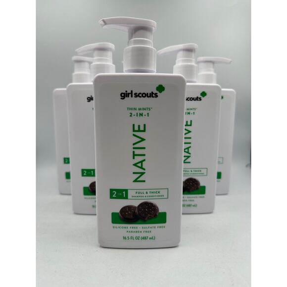 6 Native Girl Scouts 2-IN-1 Full & Thick Shampoo & Conditioner Thin Mint 16.5 oz - Picture 2 of 3
